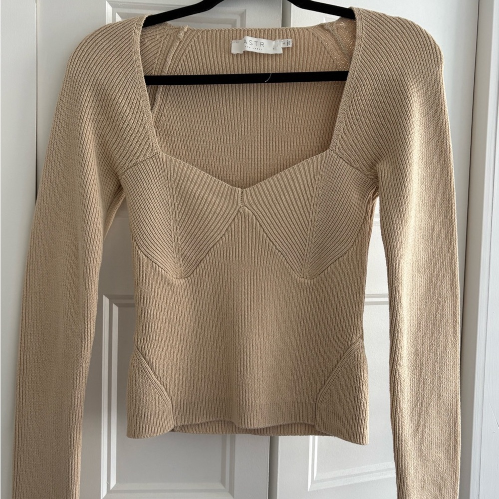 Astr Tan Ribbed Knit Top